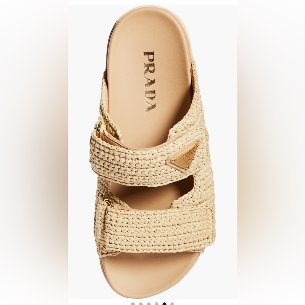 Authentic Prada Fussbett Raffia Double Band Slide Sandal Natural New 9 US 39 EU - Picture 5 of 13